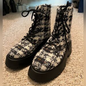 Aqua Tweed Lace-Up Boots